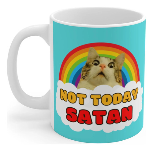 Taza Gato Arcoíris Meme  Hoy No Satán  Color Y Alegría