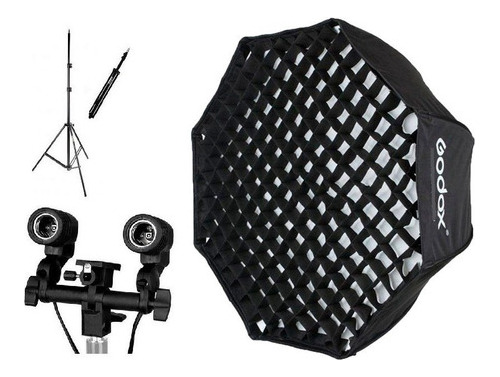 Kit Softbox Godox 120cm C/ Grid + Tripé + Sup Lâmpada Duplo