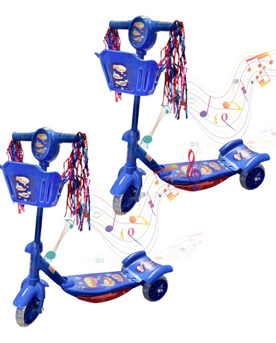 Patinete Infantil 3 Rodas Com Led Som Cesta Menino Cor Azul