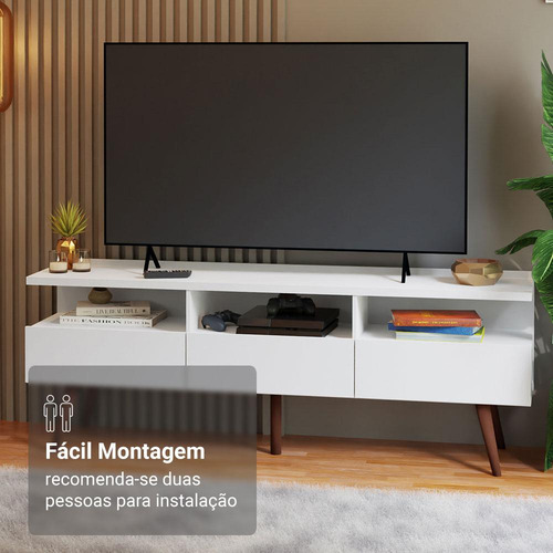 Rack Para Tv Até 65 Polegadas Com Pés Retro Londres Madesa B Cor Branco