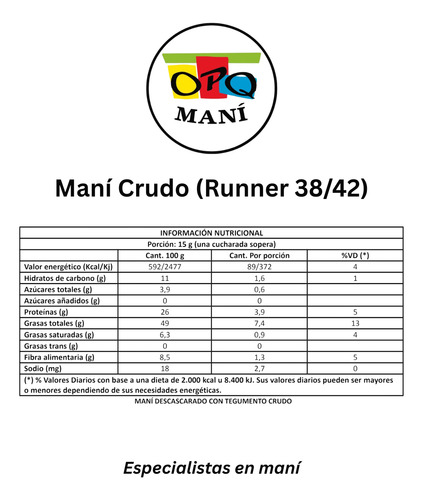 Mani Runner Crudo Con Piel 25kg - Grano Seleccionado