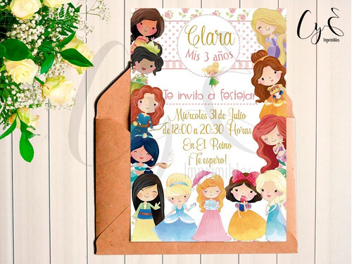 Mini Kit Imprimible Princesas Disney Acuarela+ Inv Digi