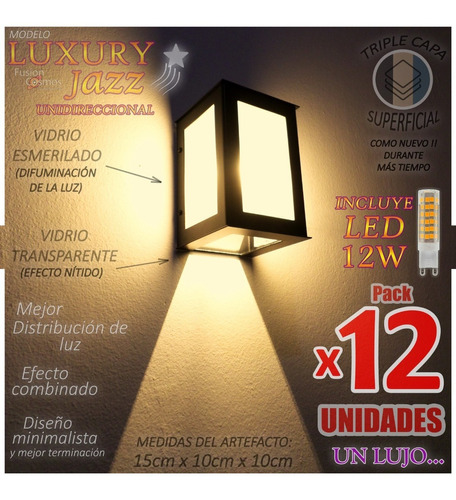 Farol Exterior Unidireccional Fx C/ Lampara Led 12w Pack X12