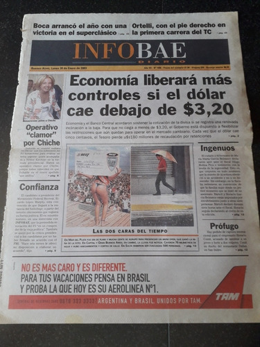 Tapa Diario Infobae 20 1 2003 Lavagna Economía Duhalde 