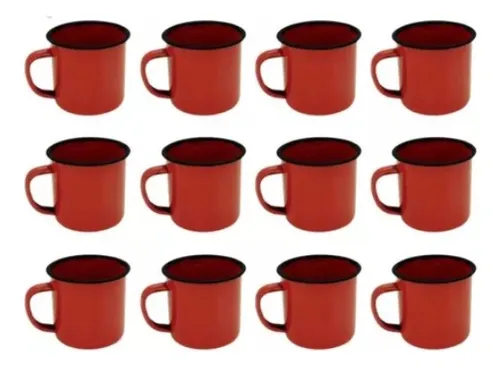 comprar 12 Canecas Esmaltadas Retro 350ml Vermelha Vintage Jogo
