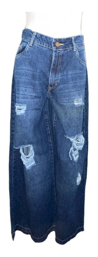 Jeans Mujer Pierna Ancha Tipo Palazzo Desgaste Y Diseño 