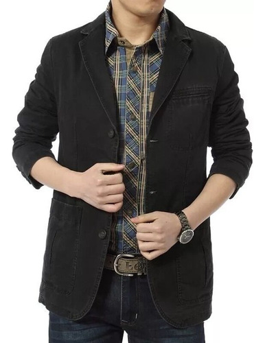 Blazer Hombres Casual Denim Parka Slim Fit Algodón Chaquetas