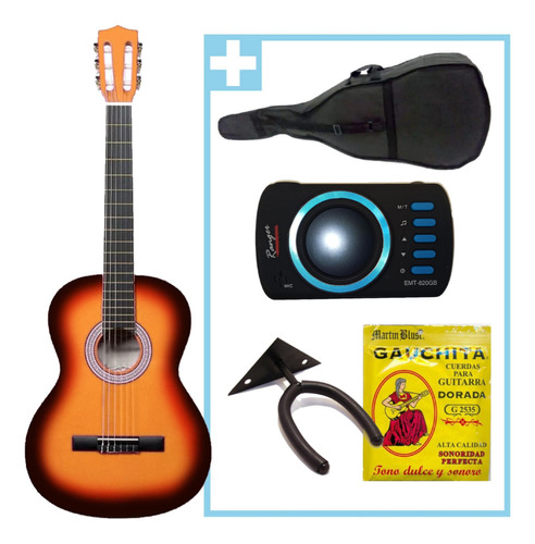 Combo Guitarra Criolla Niño + Funda Afinador Y Accesorios Pr