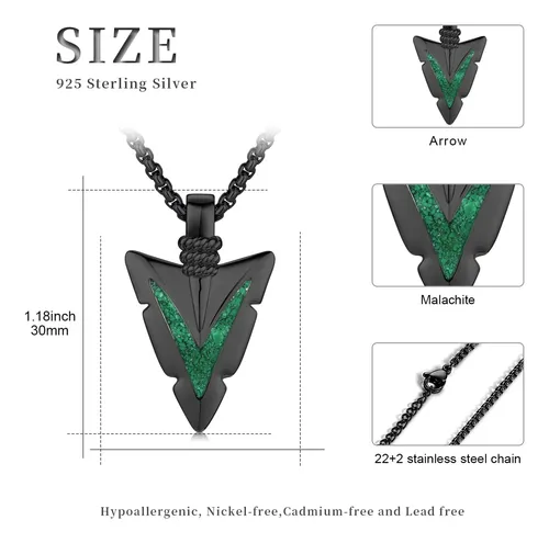 Yymqmq Collar Con Punta De Flecha De Malaquita Negra Para Y