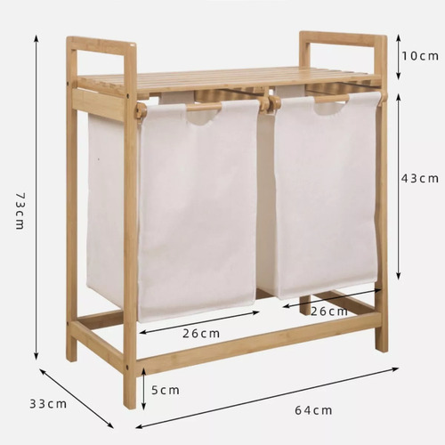 Cesta Canasto De Ropa Sucia Con Soporte De Bambu 73 Cm