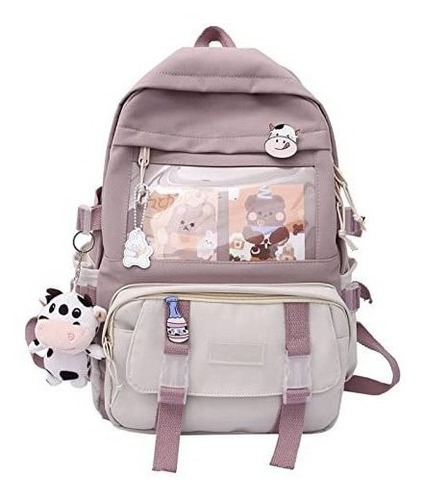 Mochila Escolar Kawaii Con Accesorios (marron Claro)