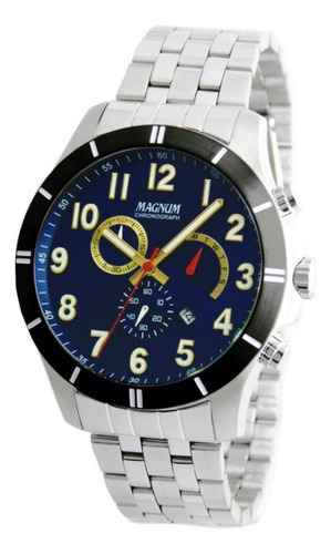 Relógio Magnum Masculino Cronógrafo Ma35253f Prata Fundo