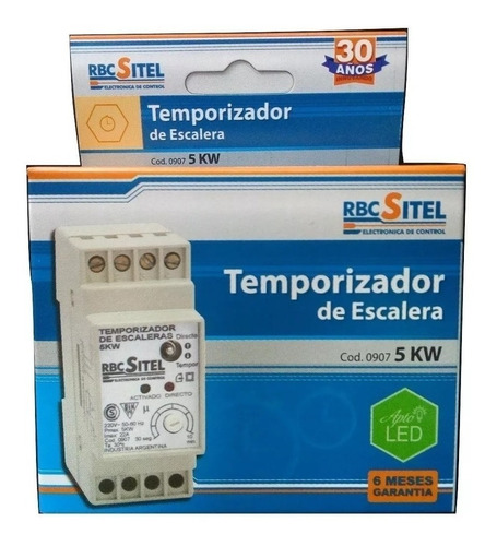 Temporizador  De Escalera 5 Kw Riel Din Apto Led Rbc Sitel