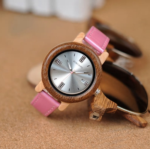 Relógio Feminino Bambu Madeira P29a Pink Analógico Bobo Bird
