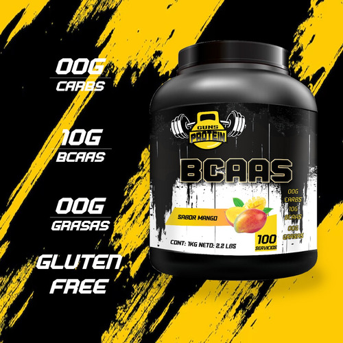 Aminoácidos Bcaas Guns 1 Kg Sabores 100servicios Pre Entreno Mango-