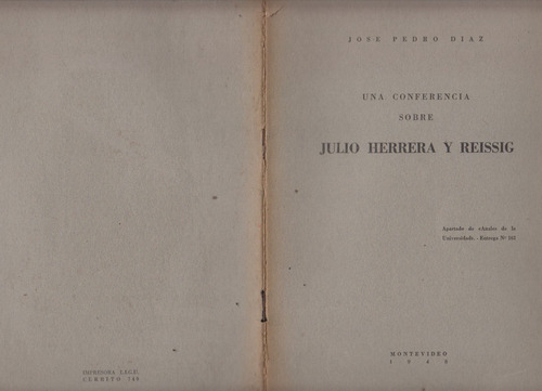 1948 Jose Pedro Diaz Conferencia Sobre Herrera Y Reissig