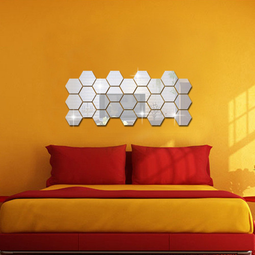Calcomanía De Pared Removible De Vinilo Hexagonal Con Espejo