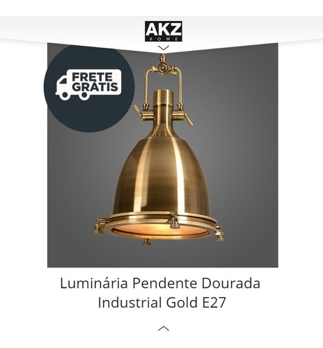 Luminária Pendente Dourada Industrial Gold E27 Promoção