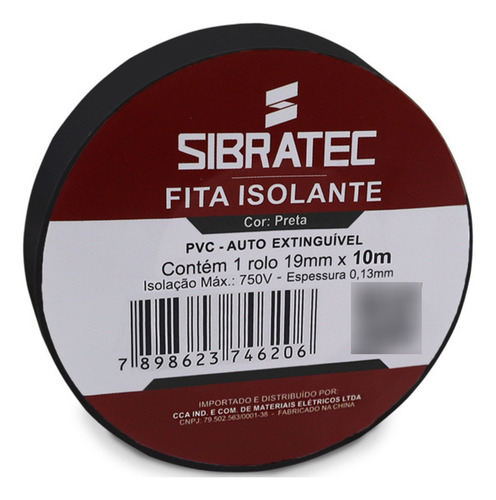 Fita Isolante Preta 19mm X 10 Metros Classe C Sibratec