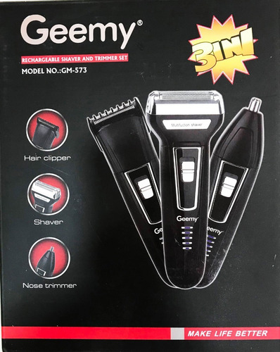 Imagen 9 de 10 de Maquina De Afeitar Recargable Geemy 3 En1 Inalámbrica Gm-573