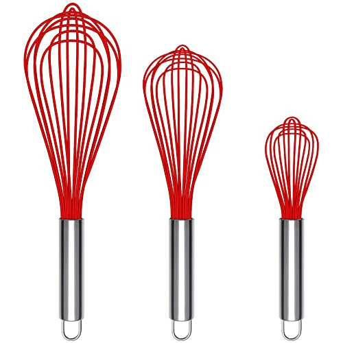 (upgraded) 3 Pack Very Sturdy Kitchen Whisk Silicone Ba...