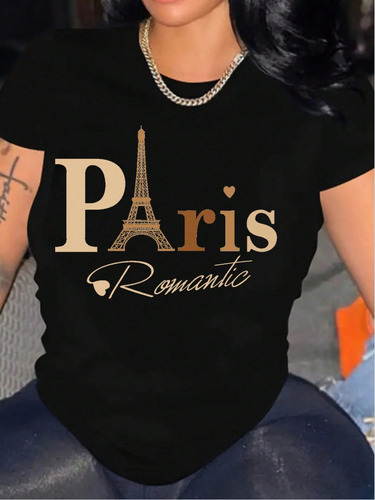 Slayr Camiseta Con Estampado De Torre Eiffel Y Letra