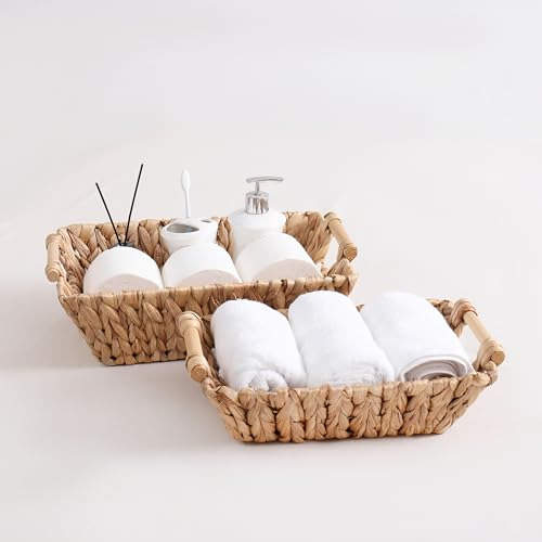 Cesta Rectangular De Jacinto De Agua Tejida A Mano