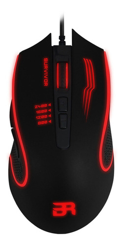 Mouse Gamer Balam Rush Láser Survivor 2400dpi Alámbrico /v Color Negro/rojo
