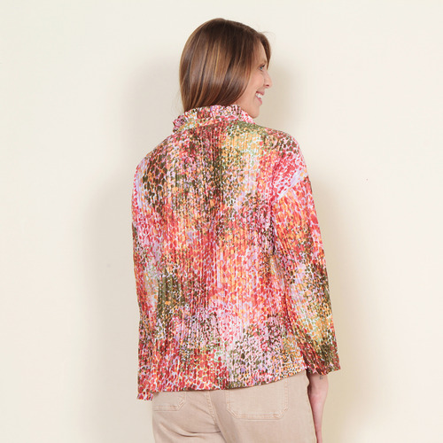 Blusa Wados Plisada Estampada Manga Larga Con Lazo En Escote