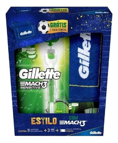 Kit Aparelho Gillette Mach3 Sensitive + 3 Cargas + 1 Toalha