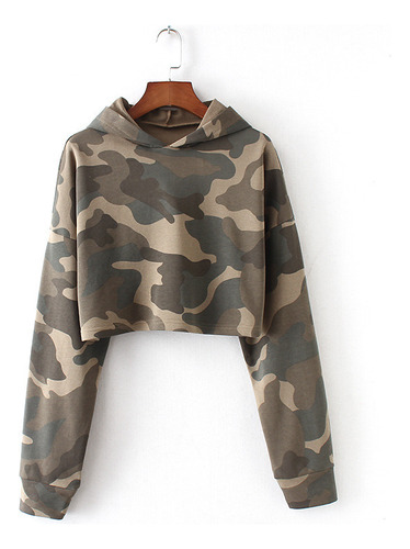 Pullover Sweatshirt Trendy Camouflage Hooded Short