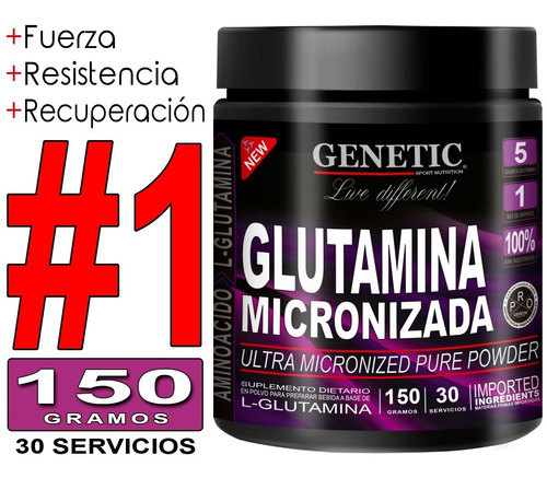 N°1 Glutamina Micronizada 150gr Genetic Crecimiento Muscular