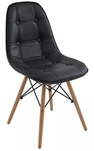 Cadeira Charles Eames Wood Estofada Botone Preta Confortável e Ergonômica