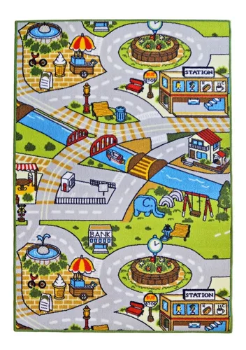 Acomoda Textil – Alfombra Infantil Ciudad Carretera para Jugar. (Modelo A,  100x140 cm)