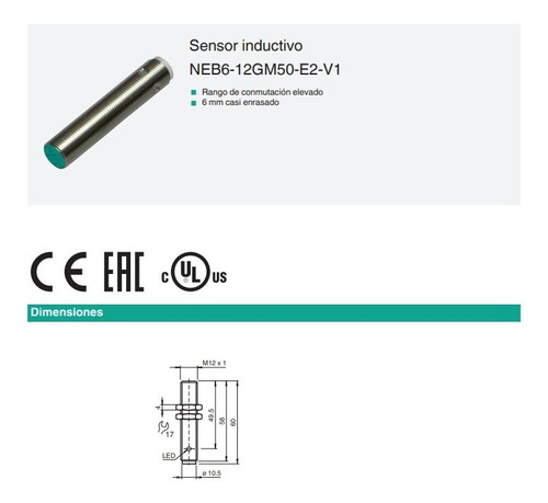 Neb6-12gm50-e2-v1 Sensor Inductivo Balluff Pnp Na M12