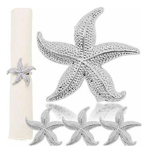 Set De 10 Servilleteros De Estrellas De Mar Plateadas
