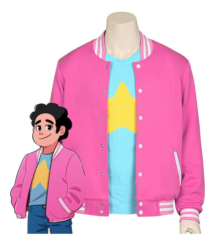 Chico Del Universo Con Chaqueta Rosa Y Camiseta De Anime Cosplay De Steven.