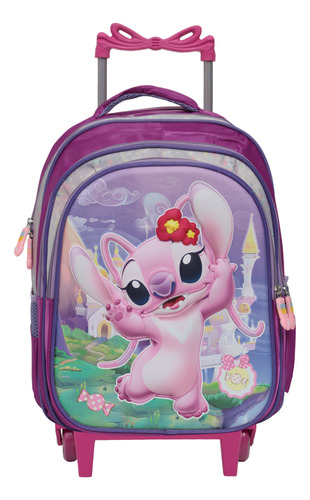 Mochila Infantil De Rodinhas Lilo E Stitch Angel Cor Roxo
