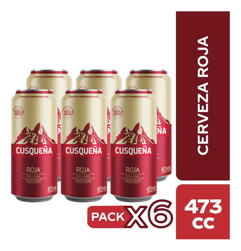 Pack 6 Cerveza Cusqueña Roja Lata De 473cc