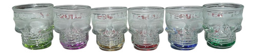 6 Vaso Tequilero De Calavera De Vidrio 60ml De Colores Difum Agua