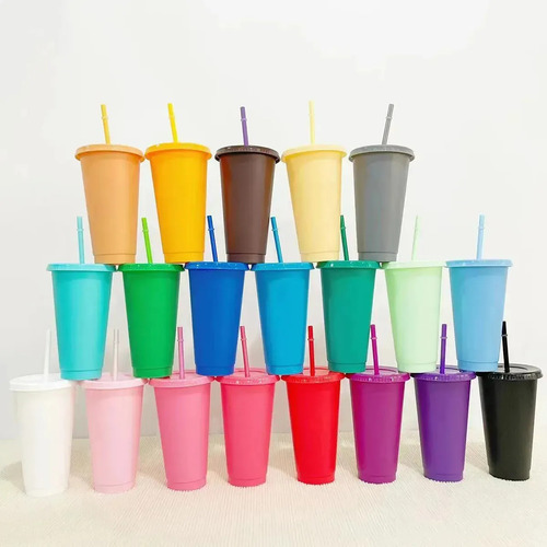 28 Piezas Vasos Reutilizables De 24 Oz Con Tapa Y Popote