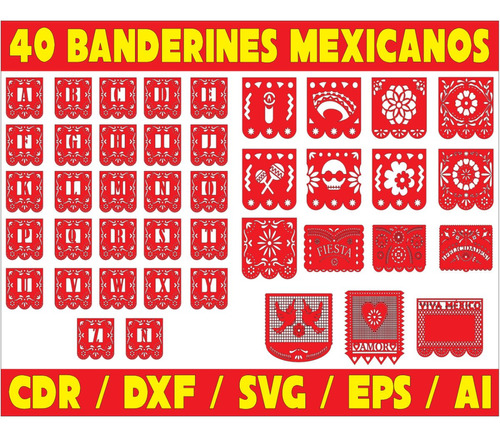  Pack Vectores Corte Laser - Banderines Mexicanos