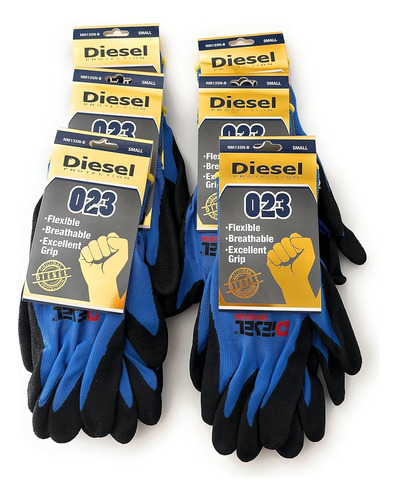 S/6 Pares De Guantes De Seguridad Diesel Azules Recubiertos 