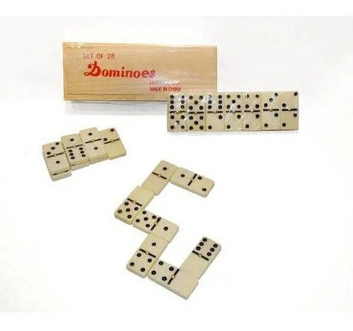 Juego Domino Chico En Caja Madera Con Fichas De Hueso Edu