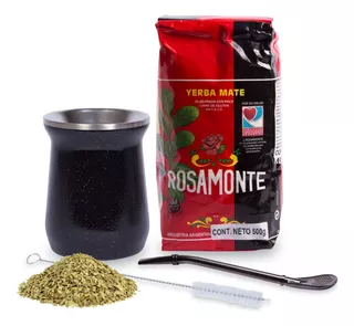 Mate Argentino Bombilla Te Yerba Mate Hierba Negro