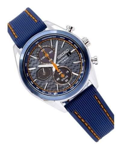 Reloj Seiko Hombre Solar Ssc775 Crono Malla Azul Color del bisel Plateado