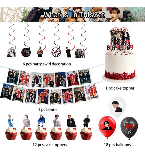 Kit Cotillon Cumpleaños Stray Kids + Tela De Fondo