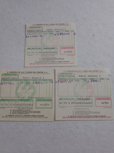 Vintage Recibo De Luz Y Fuerza Años 60s