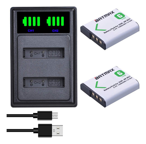 Bax 2pcs Npbg1 Batería  Led Cargador Dual Usb Con Puer...