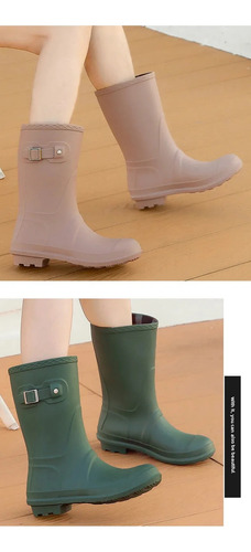 Botas De Lluvia A Media Pantorrilla Para Mujer, Impermeables